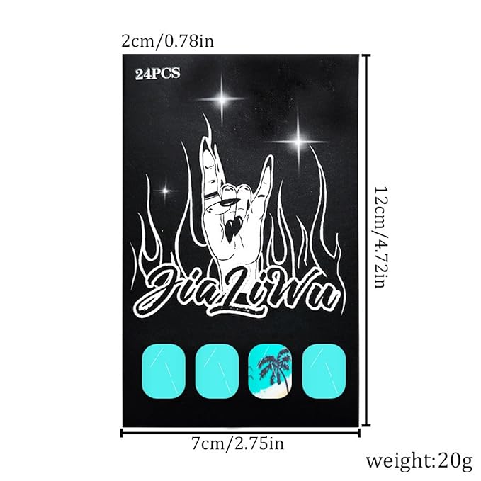 Summer Press on Nails Short Square Fake Nails Plam Tree False Nails Beach Glossy Full Cover Blue Acrylic Glue on Nails Reusable Cute Artificial Stick on Nails for Women Manicure 24 Pcs