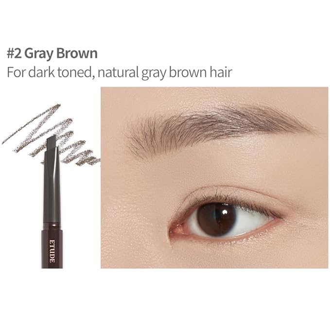 ETUDE Drawing Eye Brow, Eyebrow Pencil, Microblading, Long Lasting, Soft Textured Natural Daily Look, Korean Makeup, Beauty, Gray Brown (0.008 Ounce)