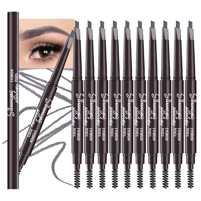 12 Pcs Ultimate Eyebrow Retractable Definer Pencils,Dual-Sided Natural Soft Textured Eyebrow Pencil, for Daily Look Eyebrow Makeup,Brow Brush,Fine Tip (12Pcs-Grey-Retractable Triangle)