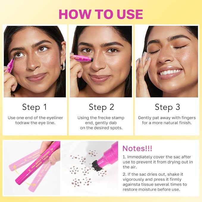 2PCS Freckle Stamp with Eyeliner Pen,Natural Lifelike Freckle Makeup Pen Magic Freckle Color,Waterproof Longlasting Fake Freckles Stain Marker Pencil Face Decoration for Sunkissed Makeup,Vegan