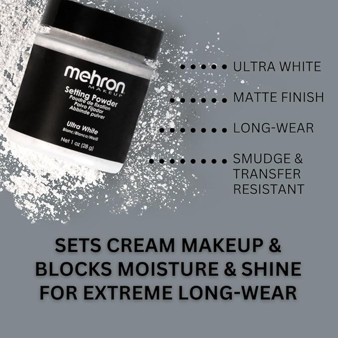 Mehron Makeup Setting Powder | Loose Powder Makeup | Loose Setting Powder Makeup Perfect for Halloween 1 oz (28 g) (Ultra White)