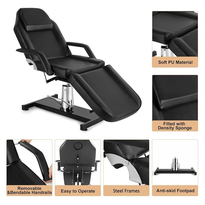 Artist hand Hydraulic Facial Table Tattoo Chair Massage Bed Adjustable Professional for Esthetician Beauty Spa Lash Bed for Eyelash Extensions Salon Equipment Barber Chair Salon Chair (Black)