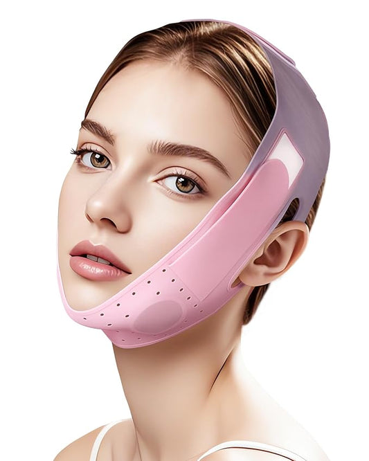 V-Line Sculpting Face Mask – Silicone Chin Strap for Jawline Tightening & Double Chin Reduction (23-27 Inches) (BLUSH)