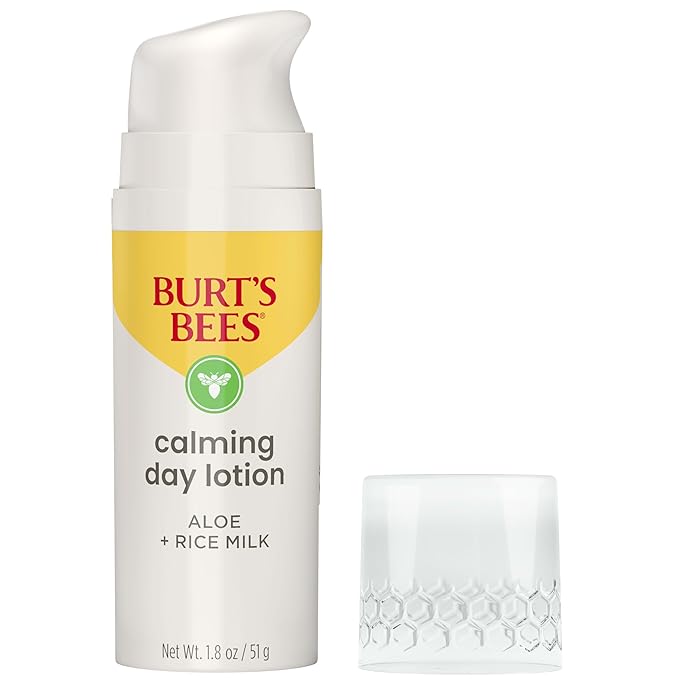 Burt's Bees Calming Day Face Lotion With Aloe and Rice Milk, Soothing Face Lotion for Sensitive Skin, 98.9 Percent Natural Origin Skin Care, 1.8 oz. Bottle