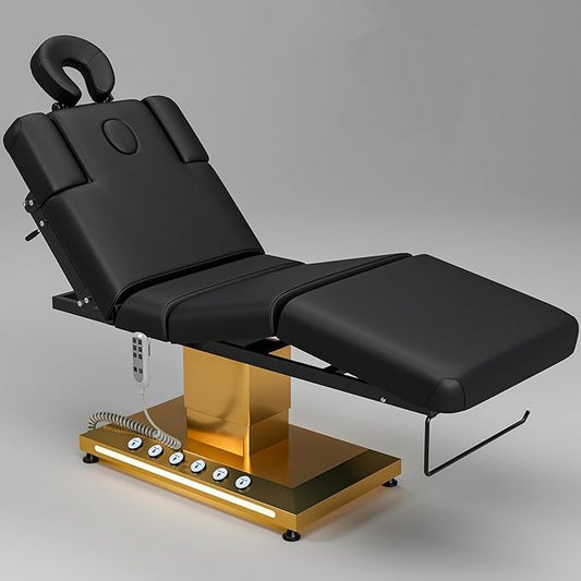 Icoget Professional Full Electric Spa Massage Treatment Table, Medical Bed with Independent Leg Adjustment, Facial Bed with Face Cradle for Beauty, Black