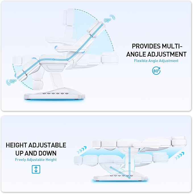 Fully Electric Beauty Tattoo Chair Facial Bed with 3 Motor for Esthetician Clients, Multi-Functional Adjustable Backrest and Legrest Electric Spa Chair with 200W Motor for Physical Therapy