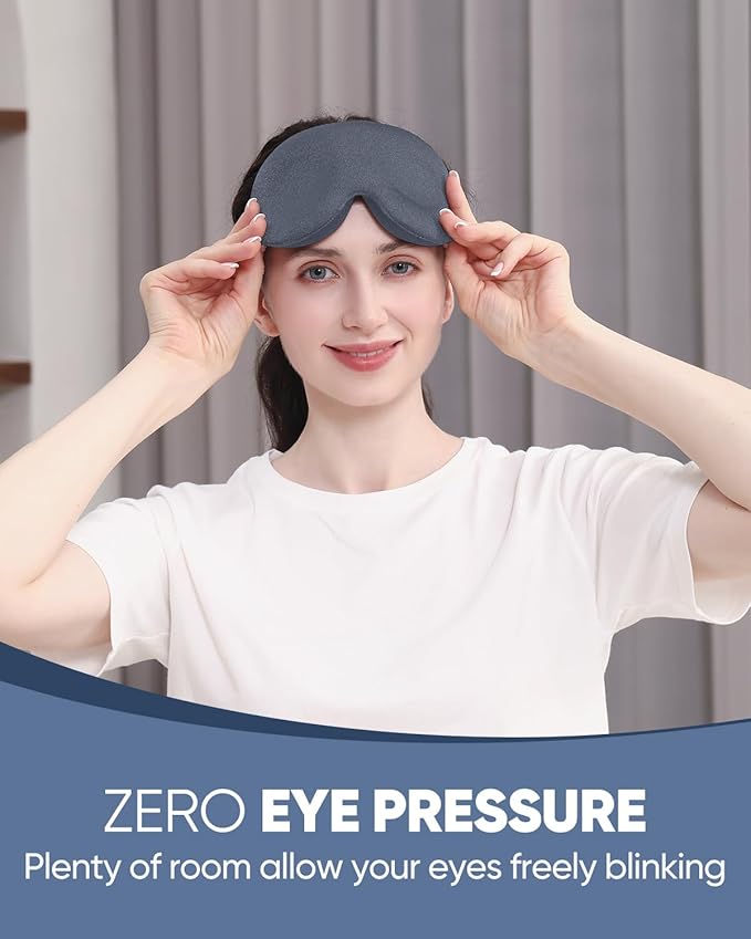 MZOO Luxury Sleep Eye Mask for Side Sleeper Men Women, Zero Eye Pressure 3D Sleeping Mask, Light Blocking Patented Design Night Blindfold, Soft Eye Shade Cover for Travel, Grey
