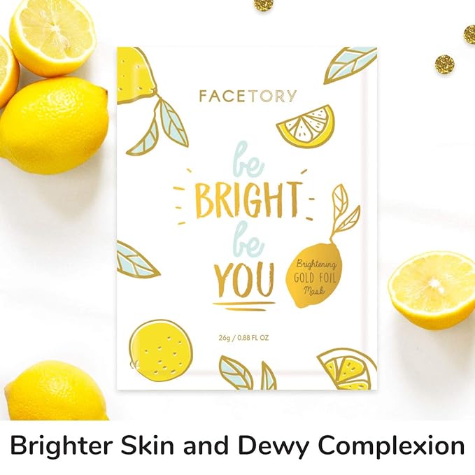 FACETORY K Beauty Face Mask Skin Care - BE BRIGHT BE YOU BRIGHTENING Sheet Mask with Gold Foil & Lemon Fruit | Glowing Gold Brightening Face Mask (1 Pack)