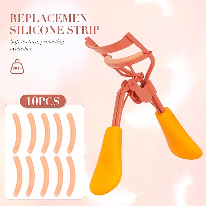 Eyelash Curler with Pads, Lash Curler with 10 Extra Silicone Replacement Pads, Comfortable Grip for Effortless Curling – Eyelashes for The Perfect Eye Contour (Rose Pink)