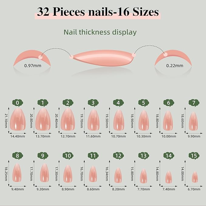 French Tip Press on Nails, Short Press on Nails Almond Reusable Glossy Red Nails Soft Gel False Nails Press ons for Women, 16 Sizes 32 Count Nails Kit with Glue (SV-12)