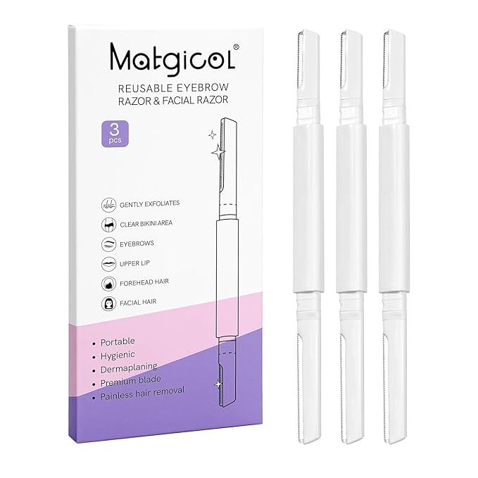 Dermaplane Razor for Women Face & Eyebrow - Dermaplaning Tool for Peach Fuzz Facial Hair Removal,High Precision Blade for Smooth Skin (White, 3 Count)