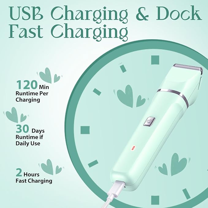 Dermave Bikini Shaver - Dusk Razor with Dual Head Electric Shaver (Body & Facial), IPX7 Waterproof Design, Painless Trimmer for Underarm/Legs/Bikini Line, Fashion Self-Care Gifts for Her (Green)