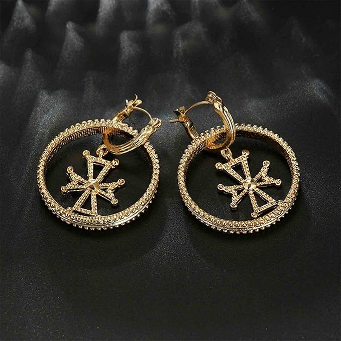 Punk Circle Cross Earrings Gold Circle Drop Dangle Earrings Brass Geometric Earrings Modern Chunky Drops Earrings Jewelry for Women and Girls Gifts