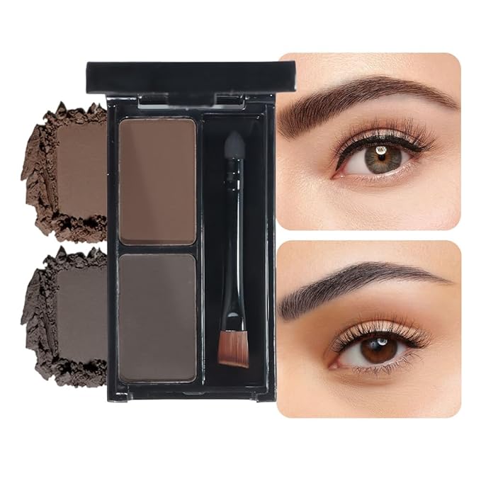 Brow Powder Kit – Long-Lasting Grey Dark Brown Color Brow Filler for Full, Defined Natural Brows, Contour Palette with Double-Ended Brush, sombra para cejas -2#