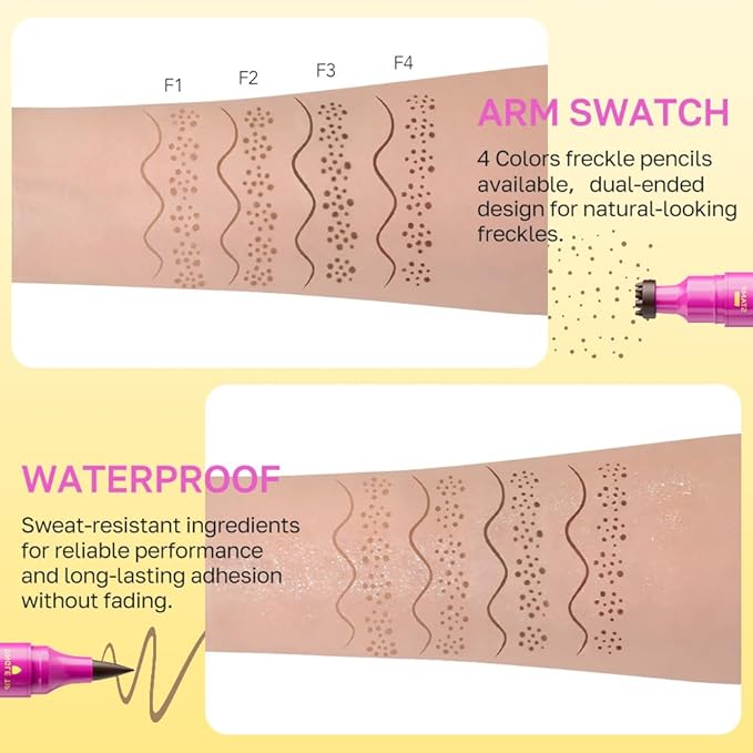 2PCS Freckle Stamp with Eyeliner Pen,Natural Lifelike Freckle Makeup Pen Magic Freckle Color,Waterproof Longlasting Fake Freckles Stain Marker Pencil Face Decoration for Sunkissed Makeup,Vegan