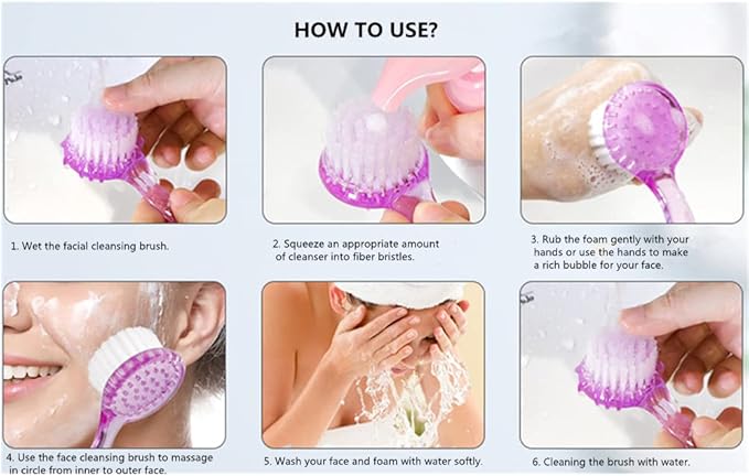 4 Colors Facial Cleansing Brush, Beomeen Face Scrubber Exfoliating Brush Face Wash Scrub Exfoliator for Skin Care, Makeup Removal (Blue, Pink, Purple, Clear)