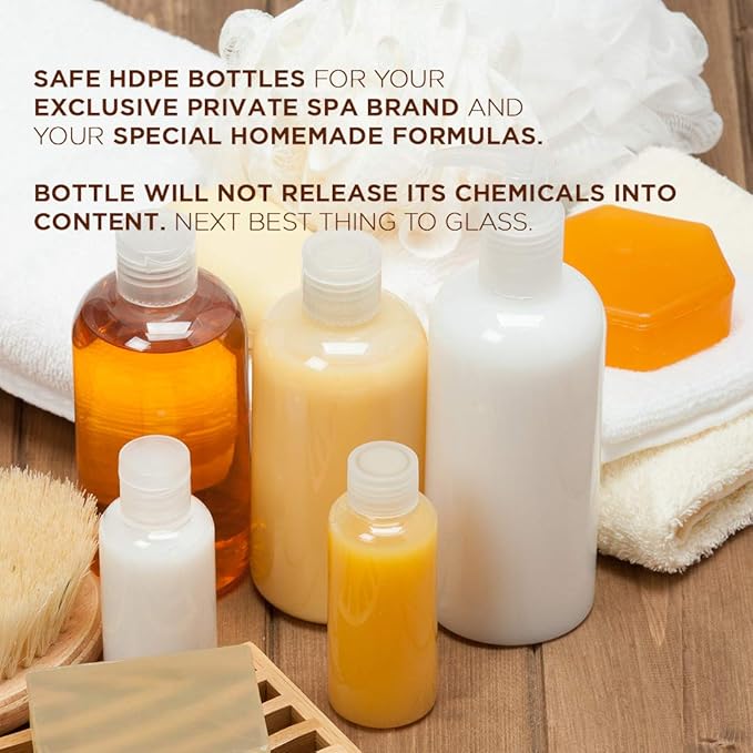 25 PCS Empty White HDPE Bottle 8oz - Cosmo Round Plastic Bottles - 24/410 Neck Black Disc Cap - 24 mm Foil Pressure Seal for Freshness and Leak Prevention - Phthalate Free Use for Safe Cosmetics