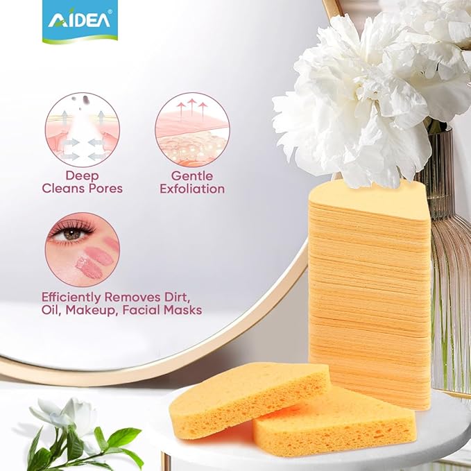AIDEA 96Count Facial Sponges Compressed, Face Sponges for Cleansing, Natural Cosmetic Makeup Sponges, Sponges for Washing Face, Exfoliating, Makeup Removal, Travel Essentials for Women