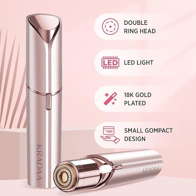Facial Hair Removal for Women - Painless Facial Hair Remover - Electric Hair Removal Device for Face Lips Peach Fuzz with Light (Rose Gold)