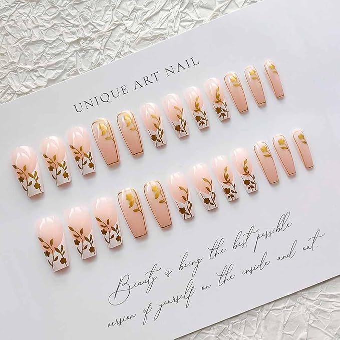 RikView French Tips Press on Nails Long Fake Nails White Nails Glossy Coffin Nails for Women 24 PCs/Set