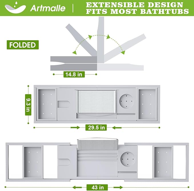 Artmalle bathtub tray bath caddy