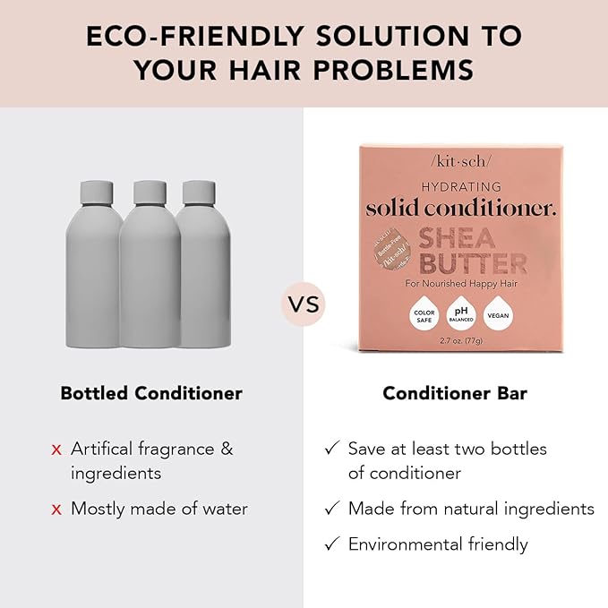Kitsch Shea Butter Conditioner Bar for Hair Hydration | Nourishing Hair Mask | Made in US | Eco-Friendly Zero Waste Solid Bar Conditioner | Moisture for Dry Hair | Works w/Natural Shampoo Bar, 2.7oz