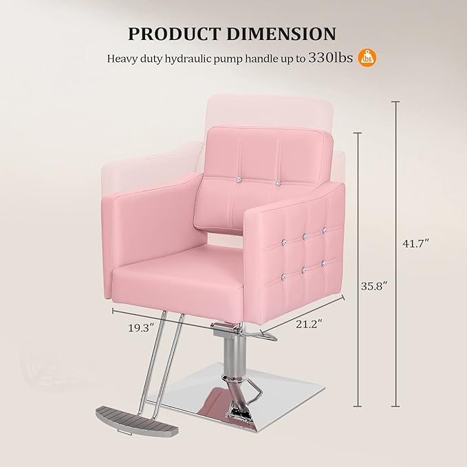 OmySalon Hair Salon Chair Hydraulic Barber Chair for Home Barbershop Pink, Braiding Chair for Hair Stylist Heavy Duty, Styling Hairdressing Beauty Spa Equipment