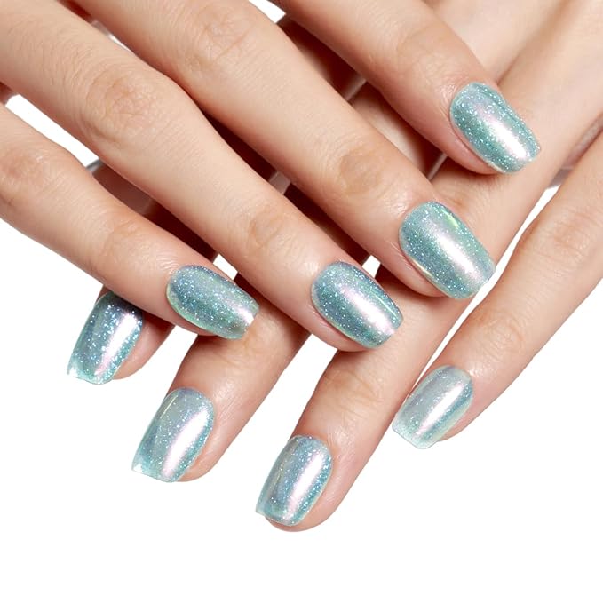 GLAMERMAID Glitter Silver Press On Nails Extra Short Square, Handmade Jelly Soft Gel Nails Fake Nails kit, Glossy Nails Glue on Nail Reusable Acrylic False Nails Manicure Kits for Women