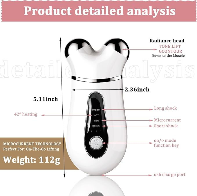 Microcurrent Face Device, USB Microcurrent Facial Shaping Tool for Facial Wrinkle Removal and Anti-Aging，Mini Microcurrent Face Lift Device for Face Lifting and Facial Sculpting (White)