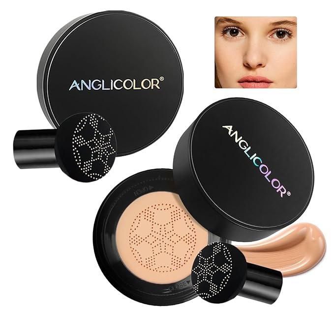 Anglicolor Mushroom Head Air Cushion CC Cream Strong Concealer 2PC,Face Makeup Cushion Foundation Long Lasting,Moisturizing BB Cream Makeup Base Primer Even Skin Tone for All Skin Types (2PC 03, 200g)