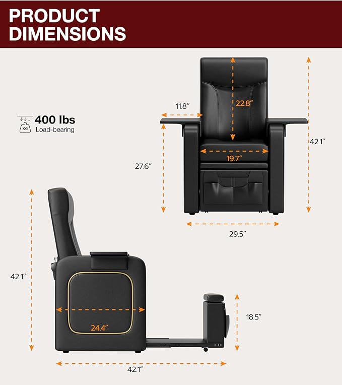 VARONXE Electric Reclining Pedicure Chair No Plumbing for Foot Spa, Profesional Pedicure Stand with Tool Pouch for Nail Teach, Ergonomic Pedi Sofa with Sliding Tray for Small Spaces, Black