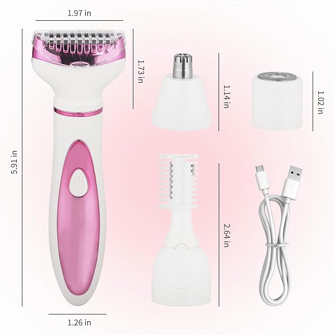 Wet & Dry Electric Razor for Women Men,4 in 1 Rechargeable Led Display Electric Shaver and Facial Hair Remover,Painless Ladies Body Razors for Nose Face Body Leg Bikini Arm Hair (Purple)