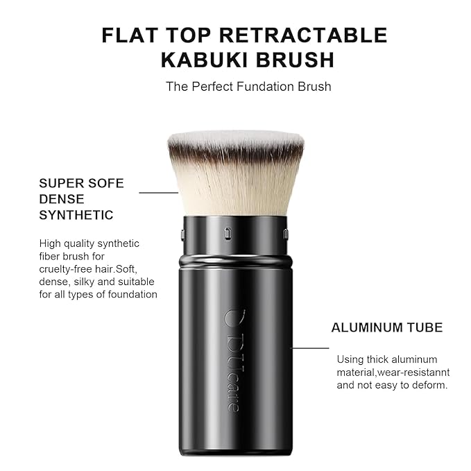 DUcare Retractable Foundation Self Tanner Brush Flat Top Kabuki Brush for Liquid, Cream and Powder Face Makeup With Aluminum Handle