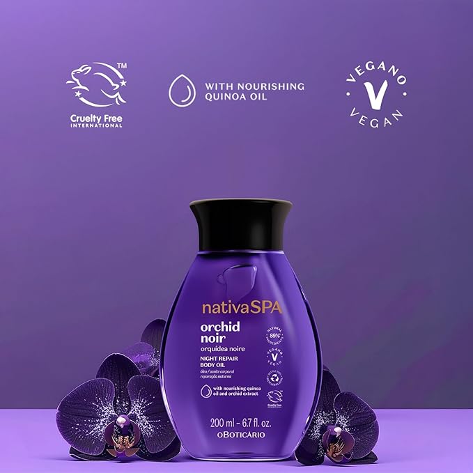 Nativa SPA by O Boticário, Orchid Noir Body Oil, Scented Moisturizer, Enriched with Purified Quinoa Drops to Boost Hydration, 6.8 Ounce (200ml)