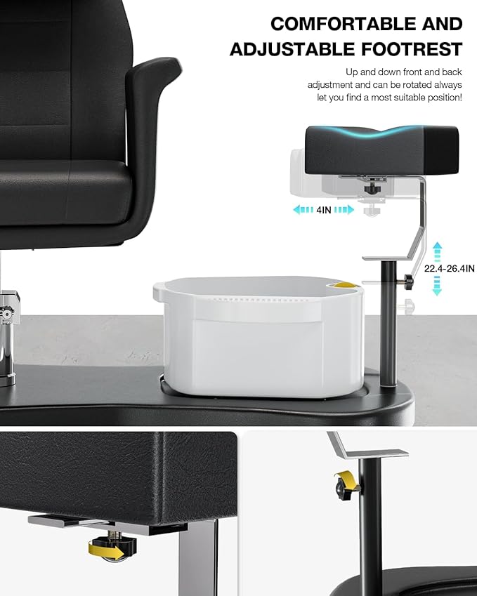 VARONXE Pedicure Chair for Nail Tech No Plumbing, Portable Pedicure Station for Foot Spa w/Pedicure Stand and Massage Foot Bath, Professional Gel Jelly Pedicure Chairs, Black