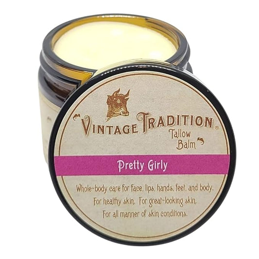 Vintage Tradition Beef Tallow All Purpose Balm – Healing, Hydrating Floral Skin Care Salve Replaces Body Lotion, Hand Cream, More – Essential Oil, Olive Oil, and Grass-Fed Tallow, 2 fl. oz.