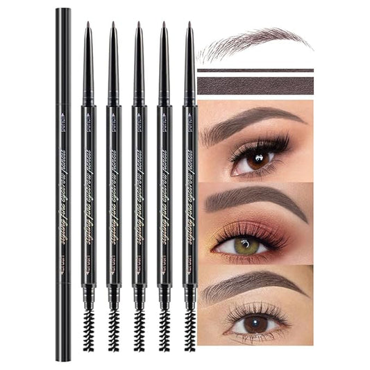 Ultra-Fine Eyebrow Pencils for Women, Waterproof Dual-Sided 5 Pack Taupe Eye Brows Pen, Draws Tiny Brow Hairs, Defines, Fills, Shapes, Contours, Combs -Milk Tea
