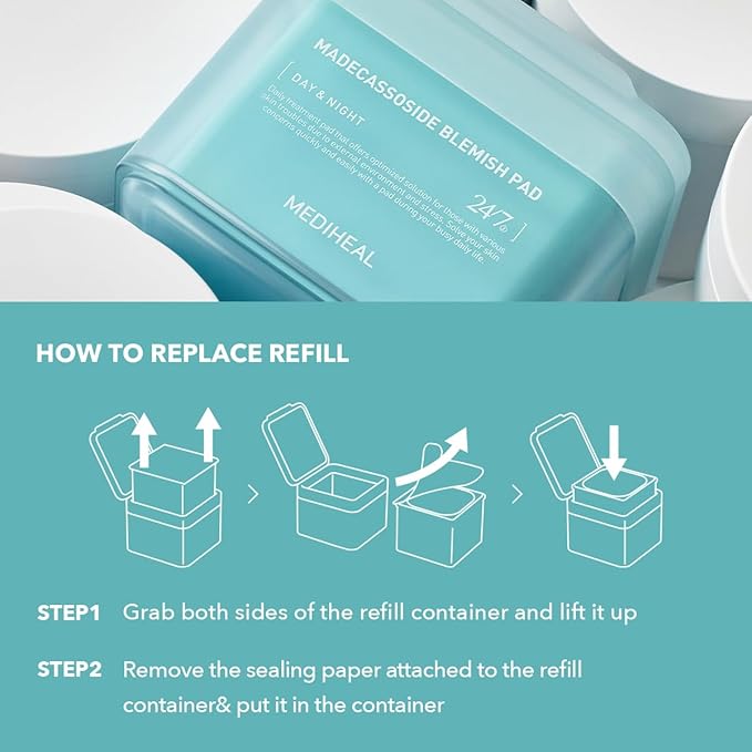 (Only Refill) Mediheal Madecassoside Blemish Pad (100 ) - Cotton Facial Toner Pads for Anti Blemish to Improved Uneven Skin Tone - Vegan Gauze