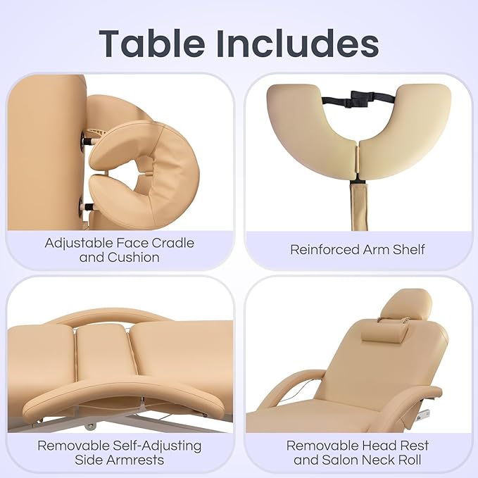 Electric Massage, Spa, and Treatment Table with Salon Top - Adjustable Height, Backrest, and Knee Section, Foot Control, ADA Compliant Treatment Table for Professionals