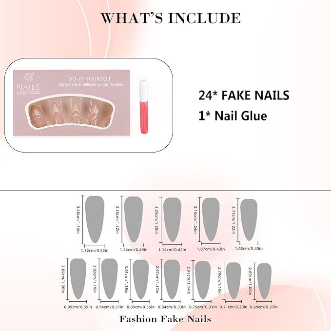 IMRAIN Press on Nails Long Stiletto Fake Nails Pearl French Tips False Nails Glossy Full Cover Glue on Artificial Nails for Women Girls 24Pcs