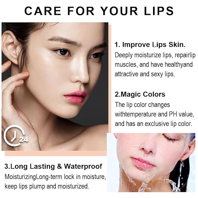 evpct 3Pcs Magic Color Changing Lipstick 24 Hours Original for Women Lasting Waterproof, Aloe Vera Strawberry Black Red Cherry PH Mood Permanent Hardpointing color changing Lipstick Tinted Lip balms