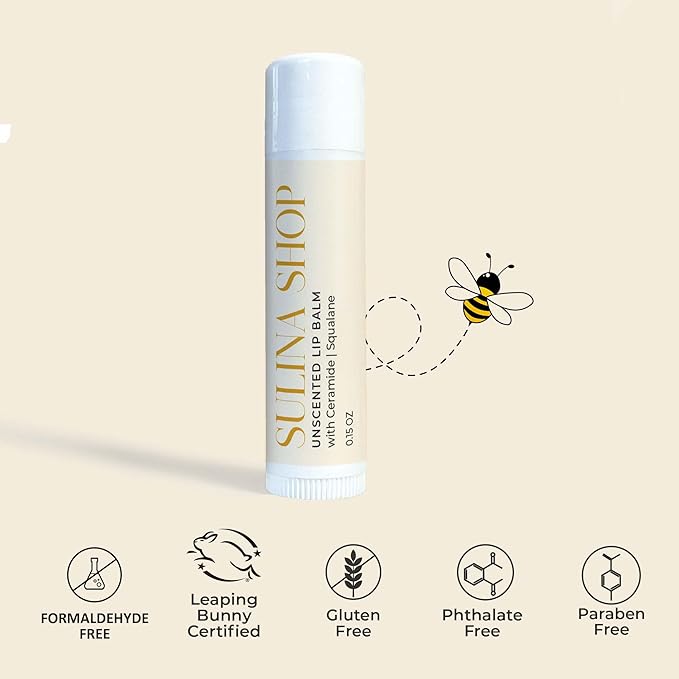 Unscented Lip Balm Hydrating for Dry Lips - Lip Moisturizer with Castor Oil and Beeswax, Chapped Lip Repair, Restores Smoothness, Barrier Protection, Fragrance-Free and Gentle