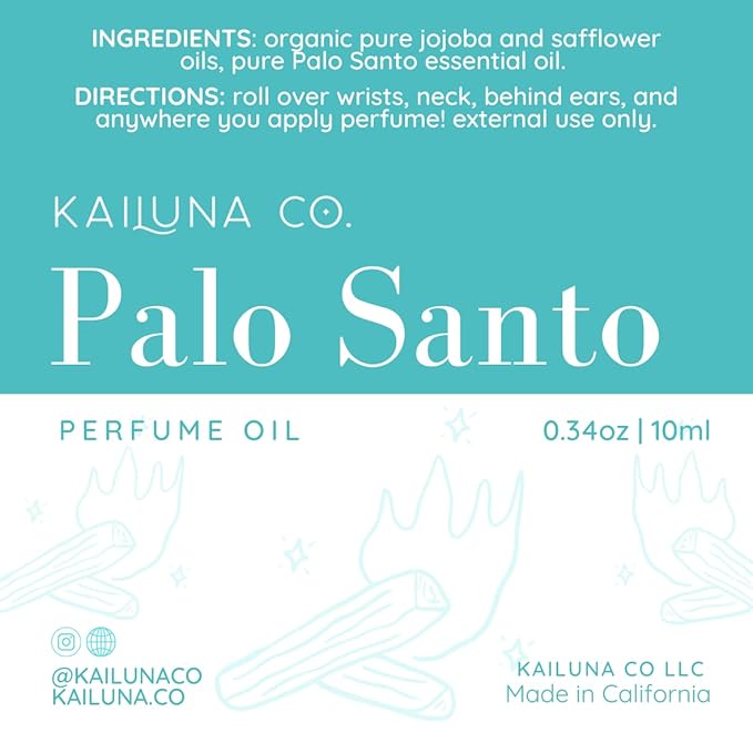 Palo Santo All Natural Pure Essential Oil Perfume Roll On with Organic Pure Jojoba Oil, Spiritual Well-Being, Small-Batch, Handmade in California
