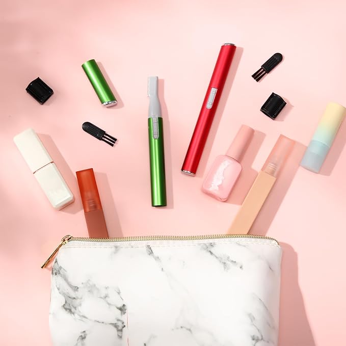 Chumia 2 Pcs Electric Eyebrow Trimmer Women Precision Face Razors Mini Shaver with Comb Christmas Women Gift Battery Operated Personal Epilator for Face Neck Fuzz Lips Leg(Red,Green)