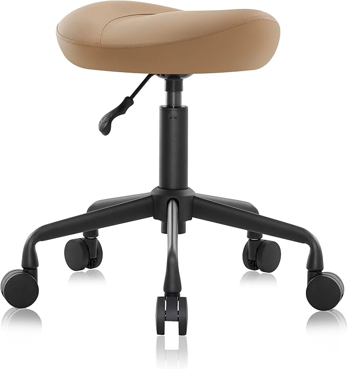 Ergonomic Saddle Seat Adjustable Pneumatic Hydraulic Drafting Swivel Rolling Stool Chair for Medical Hygienic SPA Massage Salon Home and Office - Hilo 508 (Tan, Standard)