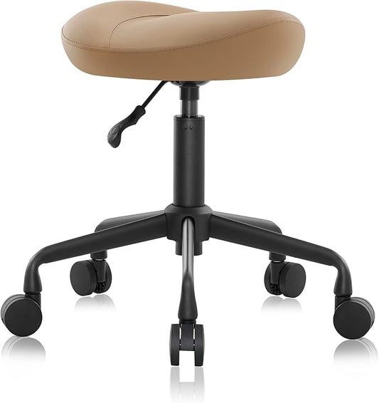Ergonomic Saddle Seat Adjustable Pneumatic Hydraulic Drafting Swivel Rolling Stool Chair for Medical Hygienic SPA Massage Salon Home and Office - Hilo 508 (Tan, Standard)