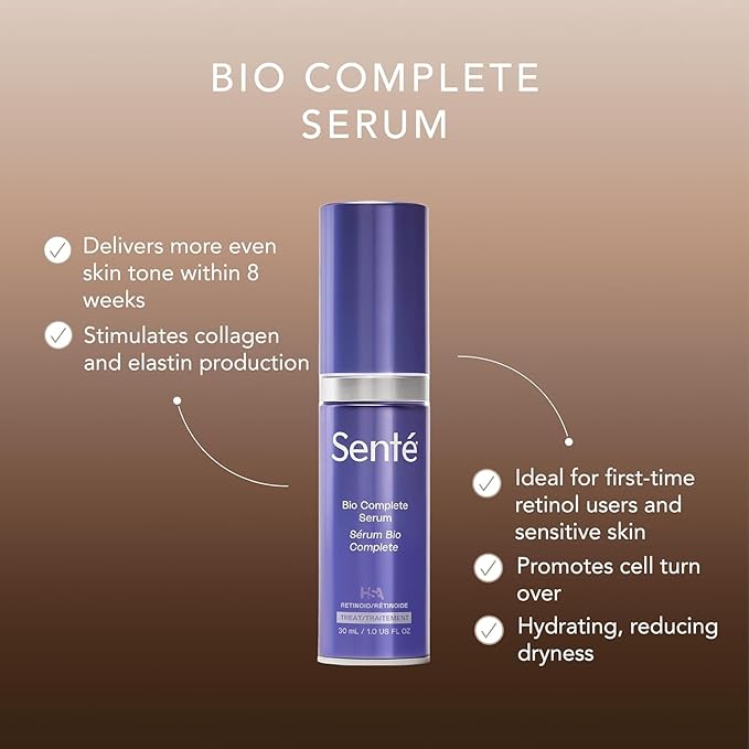 Senté The Repair Duo with Bio Complete Serum & Dermal Repair Cream - AntiAging Skincare Kit for Sensitive Skin, Fine Lines & Wrinkles, Redness & Deep Hydration.With Retinol & Vitamin E(1.0oz & 1.7oz)