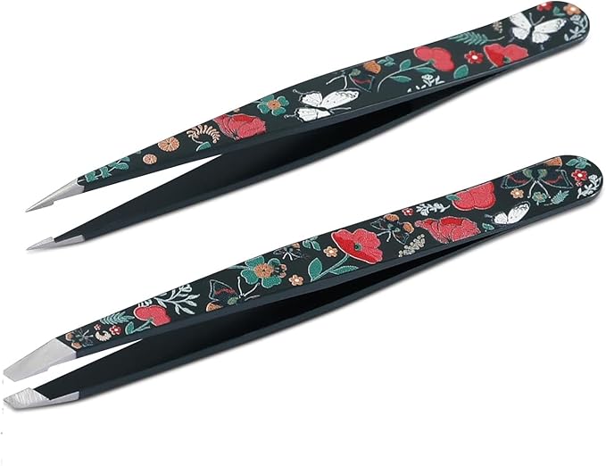 Tweezers - Pointed Slant Tweezer Set - Precision Tweezers for Women and Men Facial Hair, 420 Stainless Steel Pointed Slant Tweezers for Any Unwanted Hair; Ingrown Hair & Eyebrows, Includes Travel Case