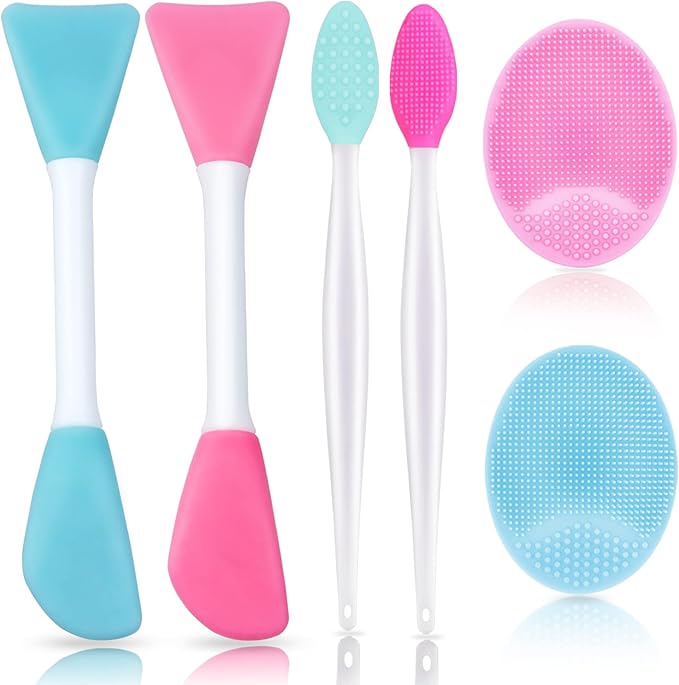 6pcs Silicone Face Brush Set, 2PCS Silicone Face Applicator Brush, 2PCS Exfoliating Lip Brush, 2PCS Silicone Face Cleaning Brushes Pad,Blackhead Face Exfoliator Skin Care Tool for Women Men