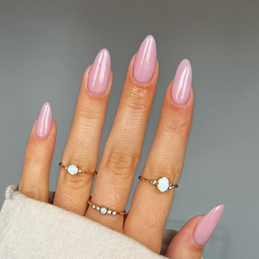48Pcs Nude Pink Press on Nails Almond Fake Nails Glue on Nails Medium Length Almond Shaped Nails Press ons, Stiletto False Nail for Women, Thick Natural Acrylic Gel Nail